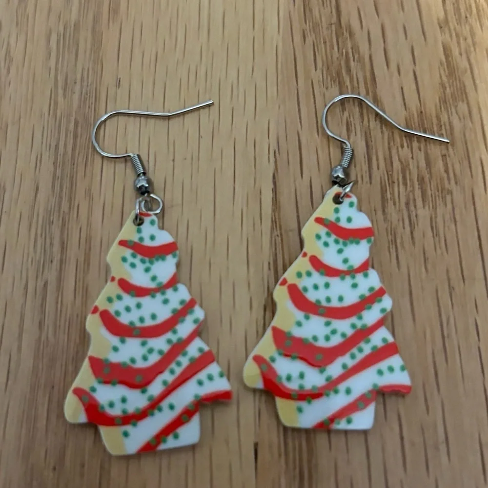 Little Debbie Christmas Tree Festive Earrings NEW White Red